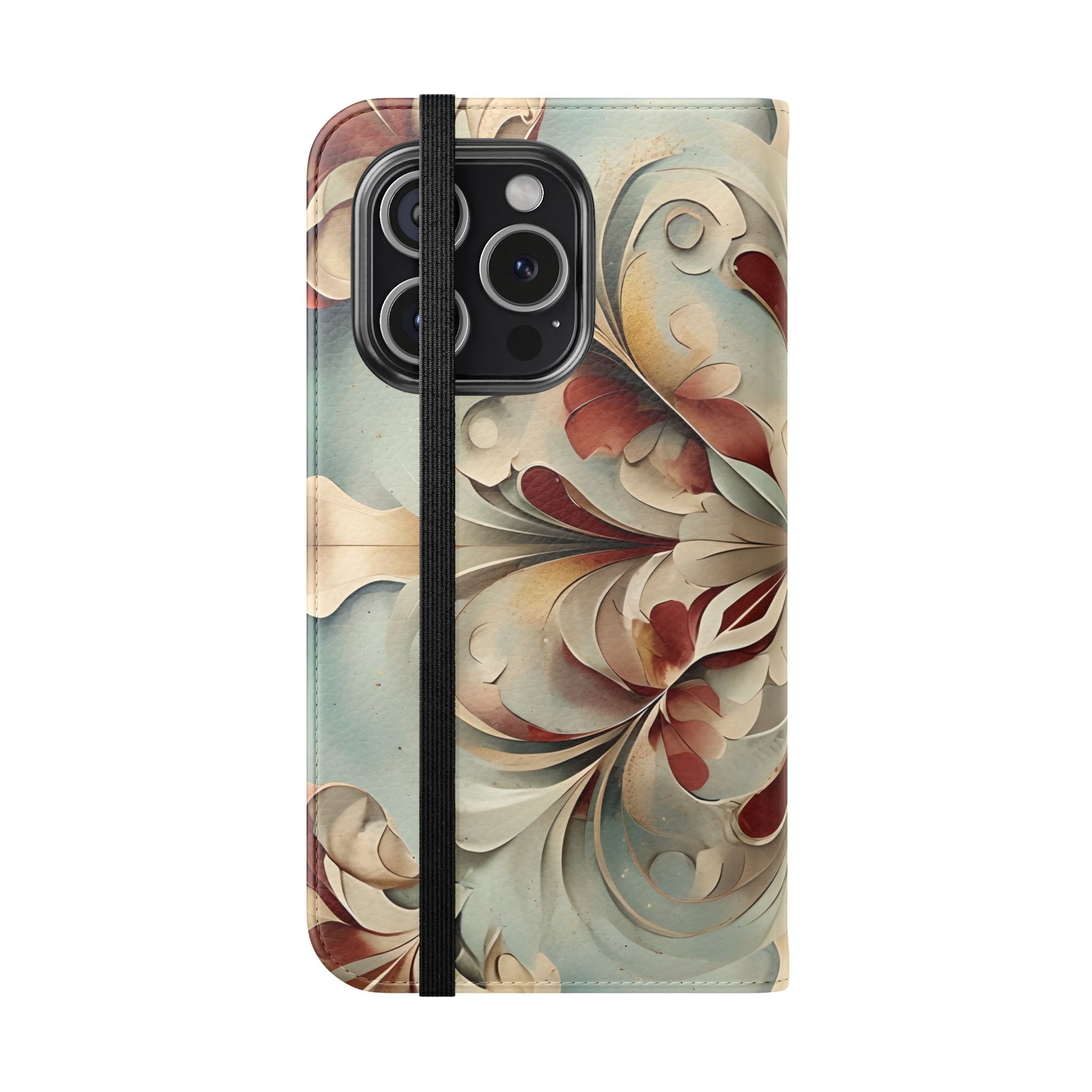 Vintage Baroque Blossom Wallet Phone Case - Elegant Floral Flip Cover for iPhone 15 Pro