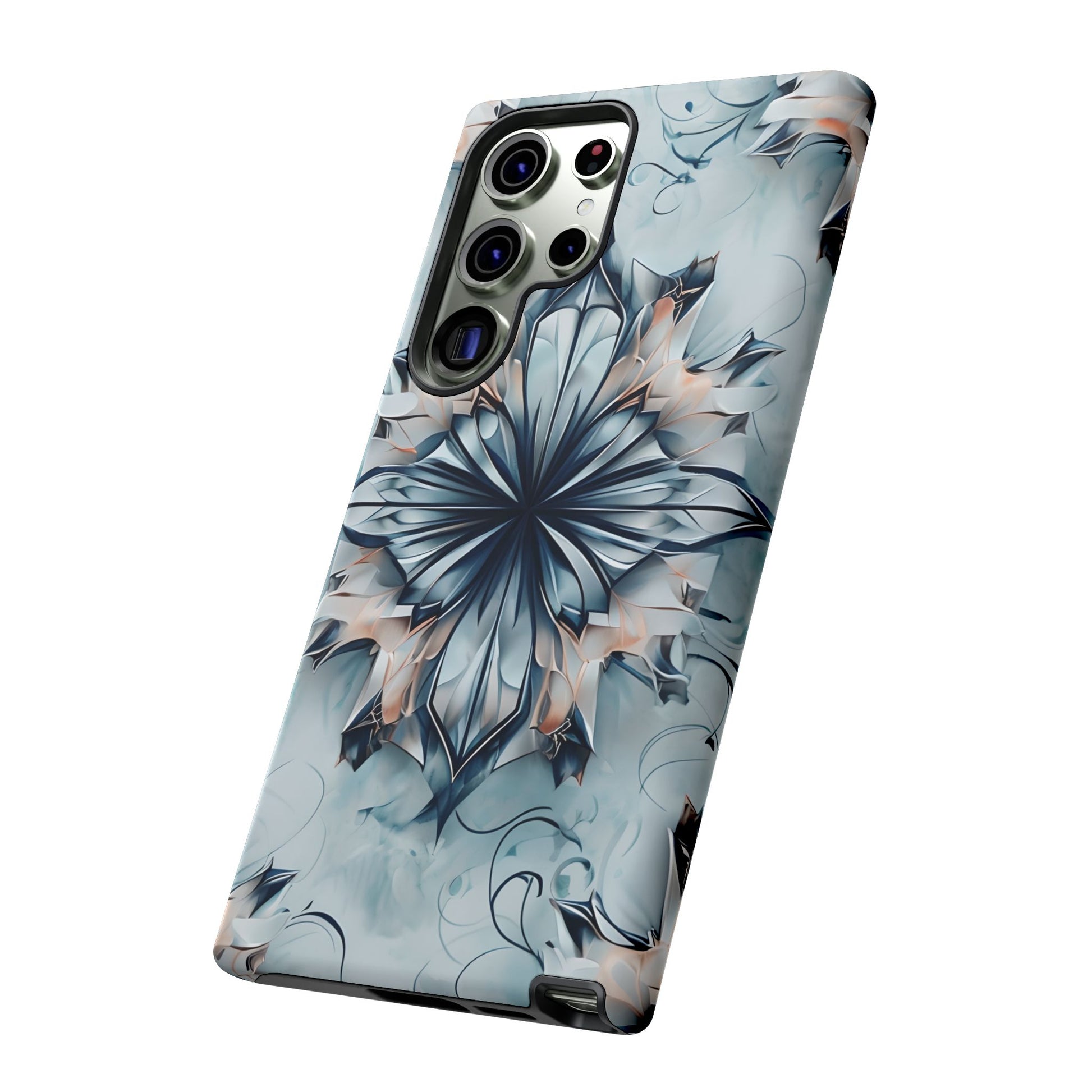 Indigo Mirage - Artistic Kaleidoscope Collection Artistic Floral - Samsung Galaxy S23 Ultra Tough Phone Case - Bold Indigo Symmetrical Design