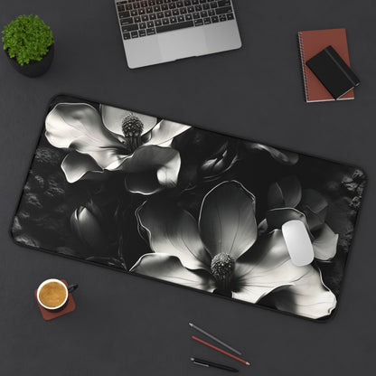 Monochrome Magnolia Desk Mat - Premium Office Desk Pad, 3 Sizes Available, Artistic Workspace Protection