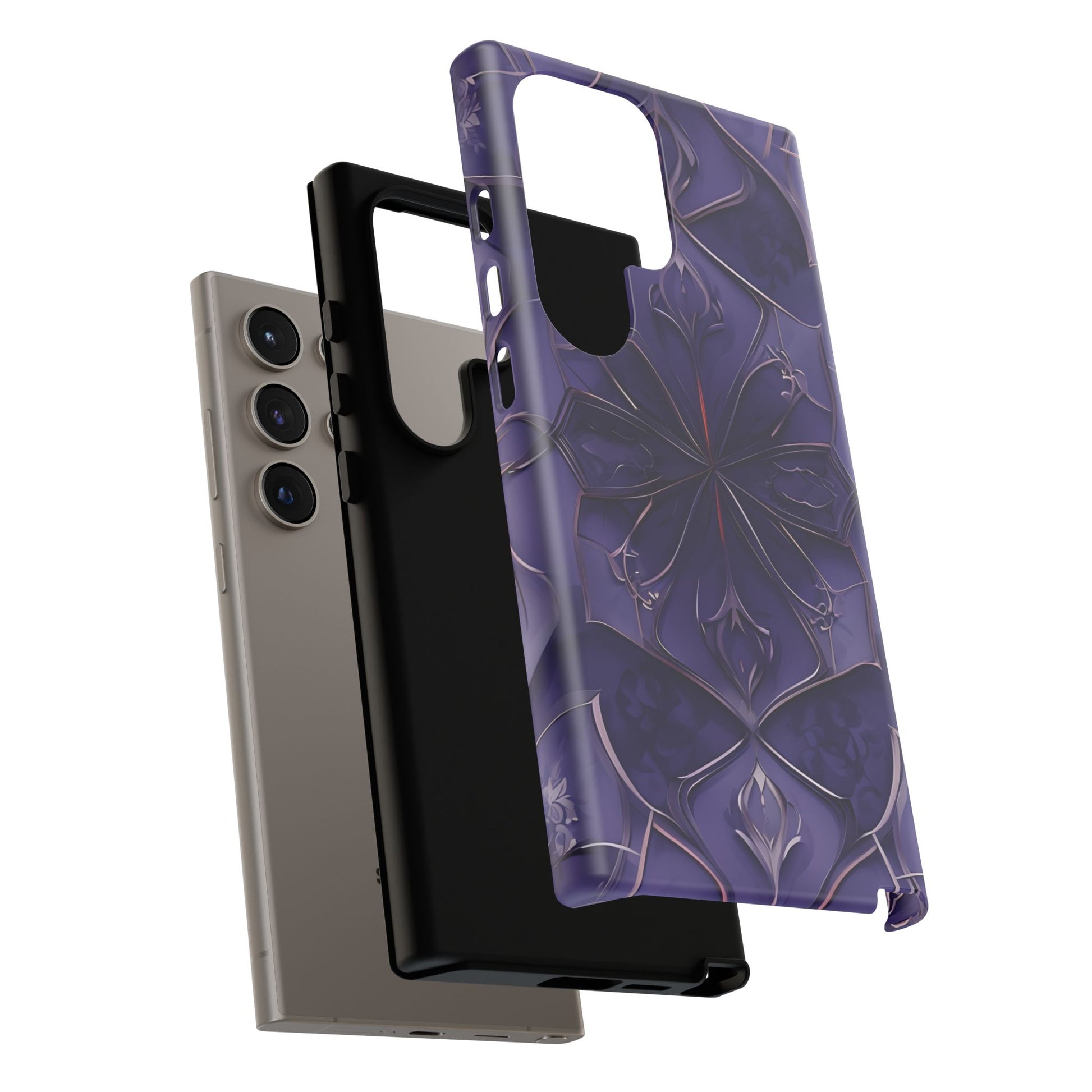 Violet Nebula - Kaleidoscope Collection Artistic Floral Burst - Samsung Galaxy S24 Ultra Tough Phone Case - Bold Purple Symmetrical Design