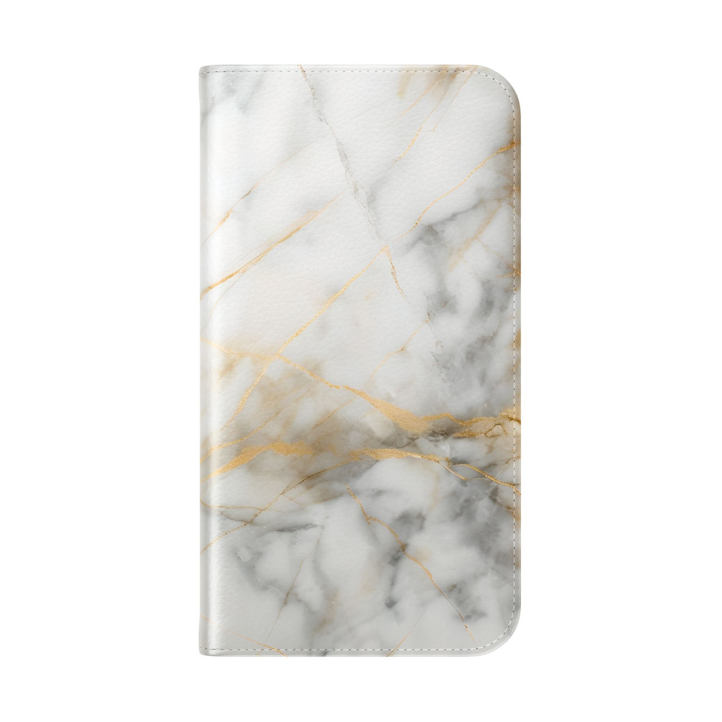 Golden Vein Wallet Phone Case - Gold & White Marble Design - Flip Cover for iPhone 16