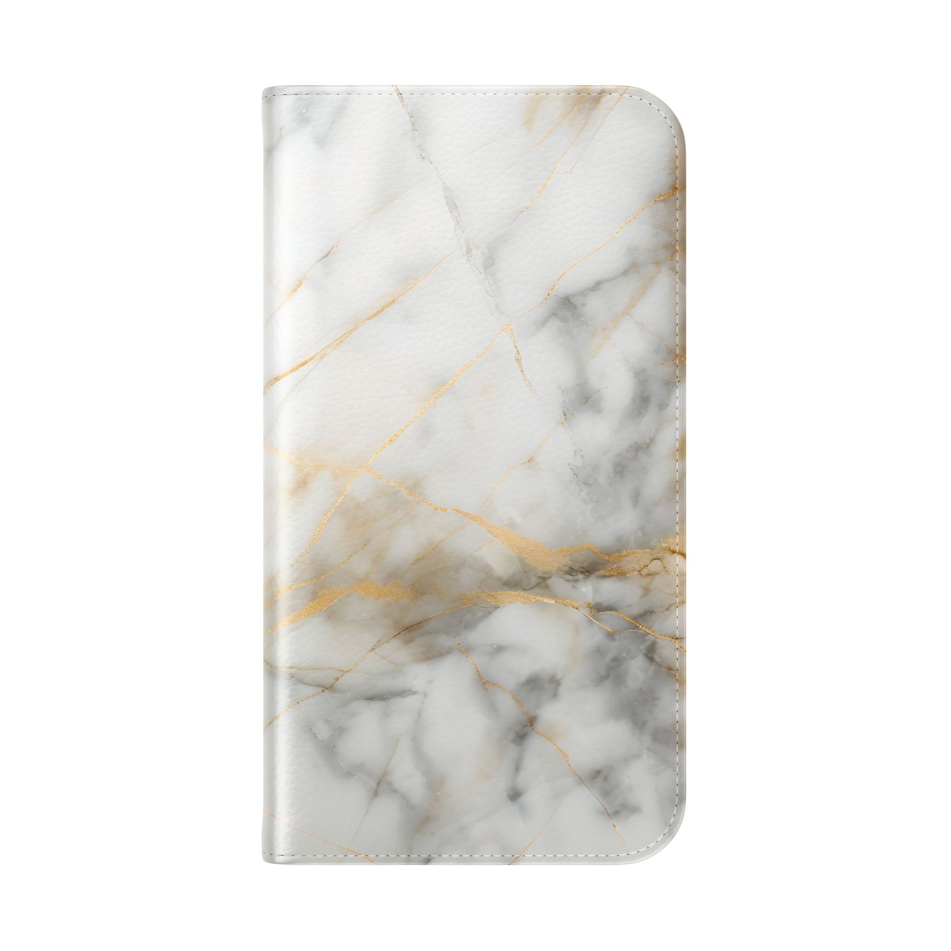 Golden Vein Wallet Phone Case - Gold & White Marble Design - Flip Cover for iPhone 16