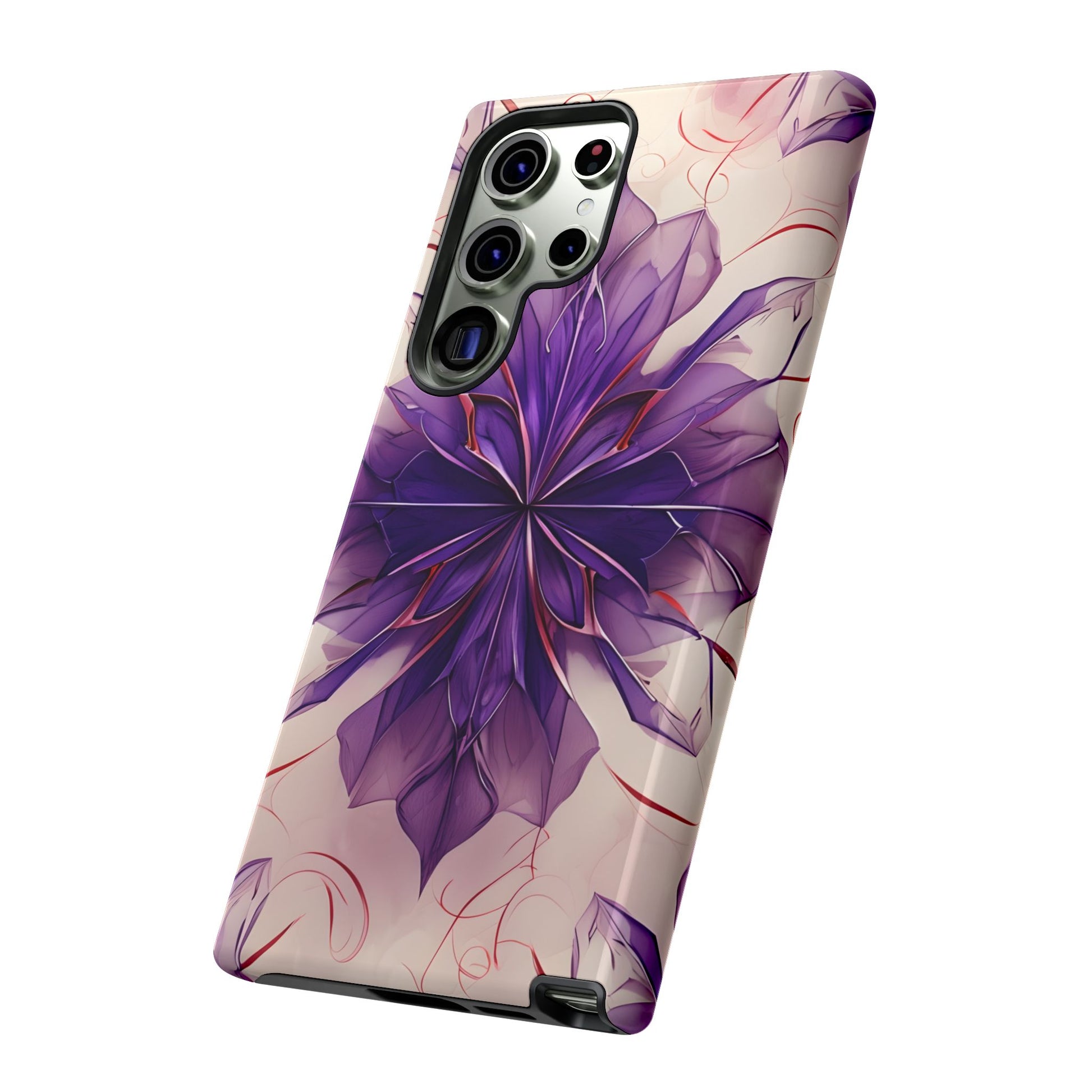Violet Reverie purple flower Samsung Galaxy phone case angled view showing slim protective profile