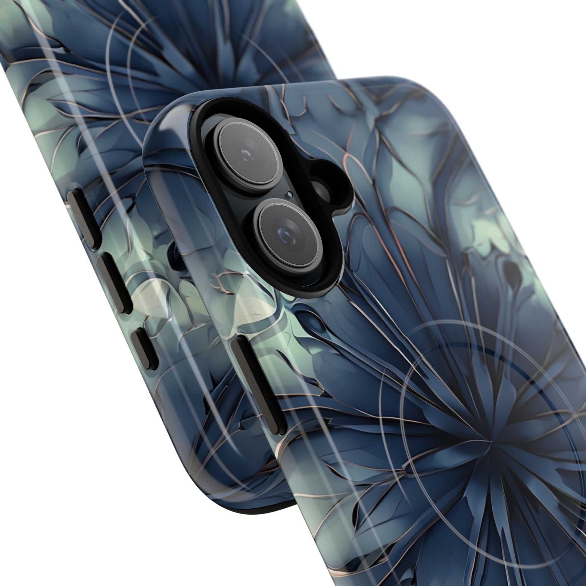 Indigo Mosaic - Artistic Kaleidoscope Collection Artistic Floral - iPhone 16 Plus MagSafe Phone Case -Bold Blue Symmetrical Design