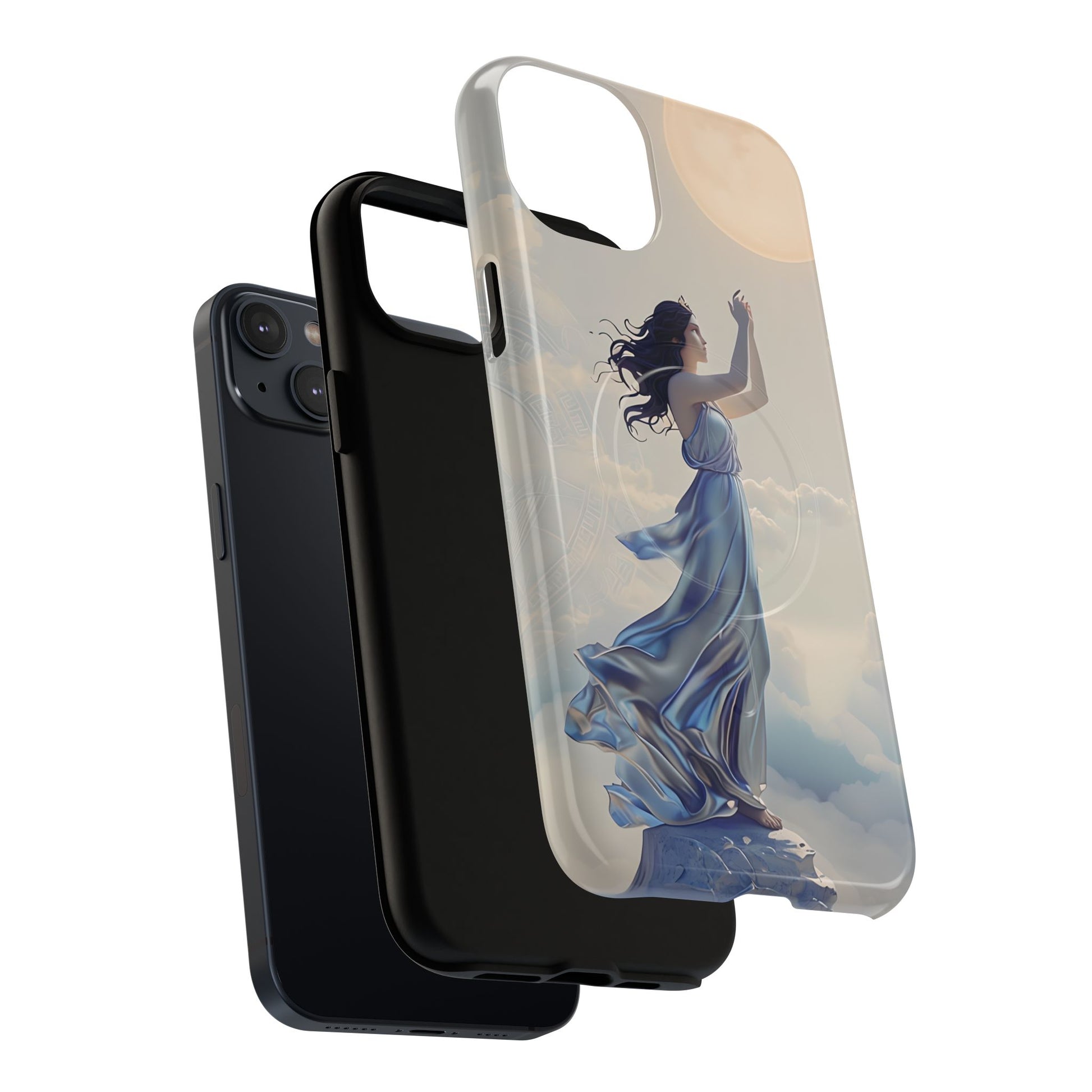 Moonlit Ascend - Ethereal Celestial Art iPhone 14 Plus MagSafe Phone Case -Dreamy Night Sky & Floating Woman Design
