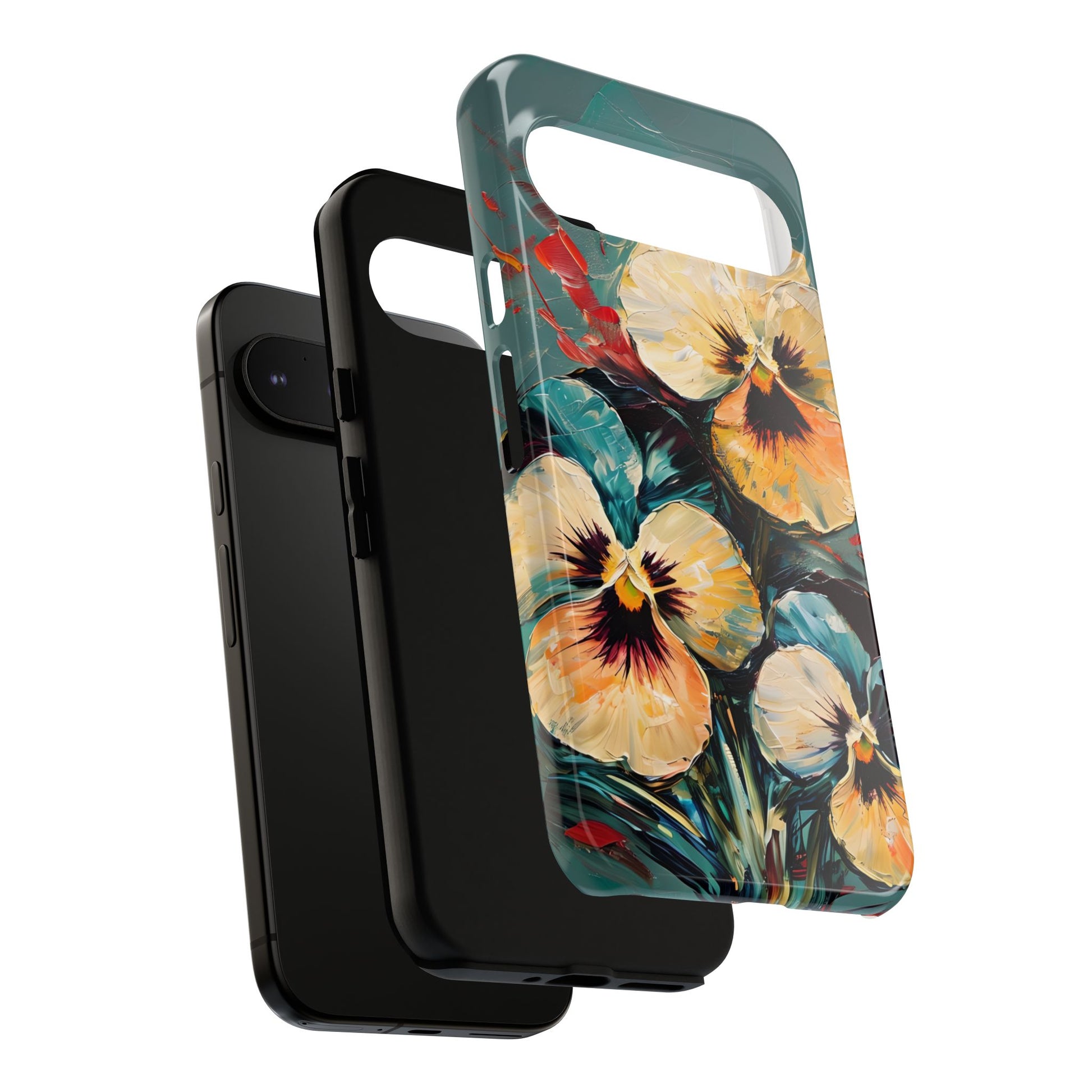 Golden Pansy Cascade Tough Case for Google Pixel 9 Pro XL- Floral Artistic Shockproof Cover, Elegant Protective Phone Case