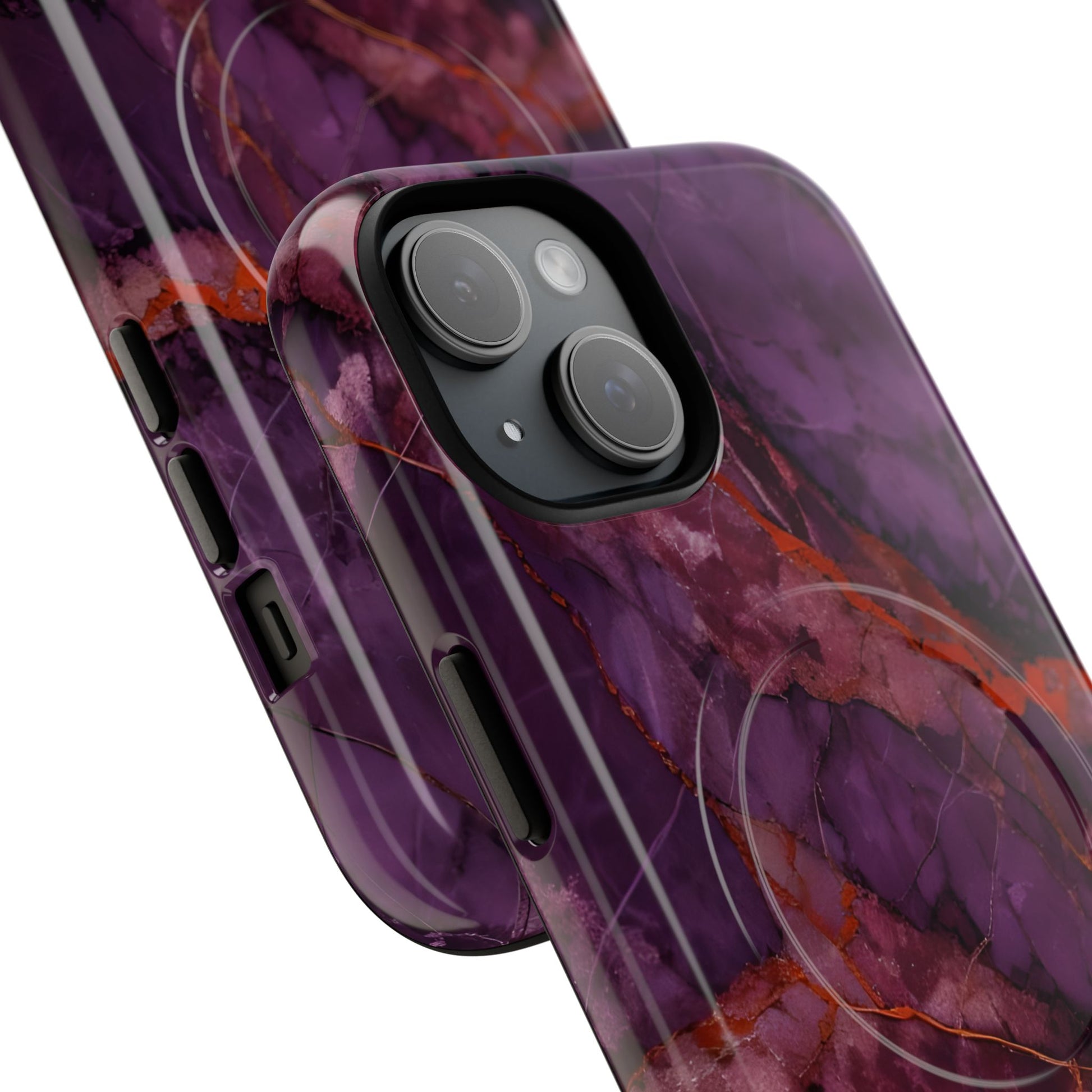 Amethyst Current - Kaleidoscope Collection Artistic Floral Burst - iPhone 15 MagSafe Phone Case - Bold Purple Symmetrical Design