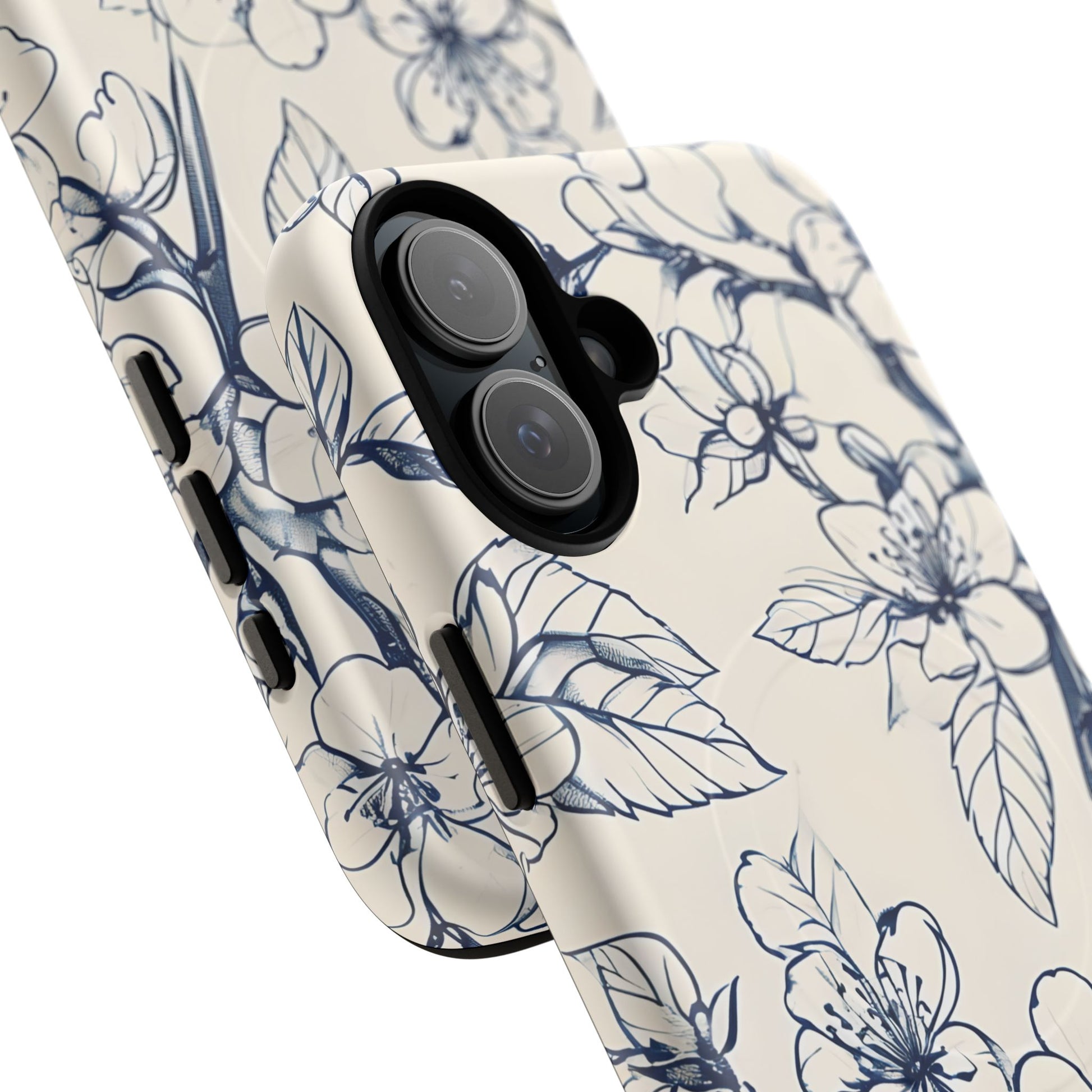 Blossom Sketch - Artistic Blue Floral - iPhone 16 Plus MagSafe Phone Case - Hand-Drawn Botanical Design