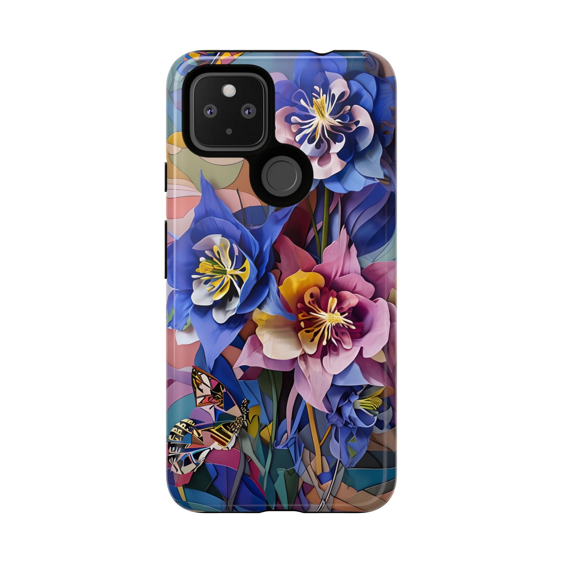 Blue Columbine Carnivale - Artistic Floral & Butterfly Google Pixel 4a 5G Tough Phone Case - Vibrant Botanical Design