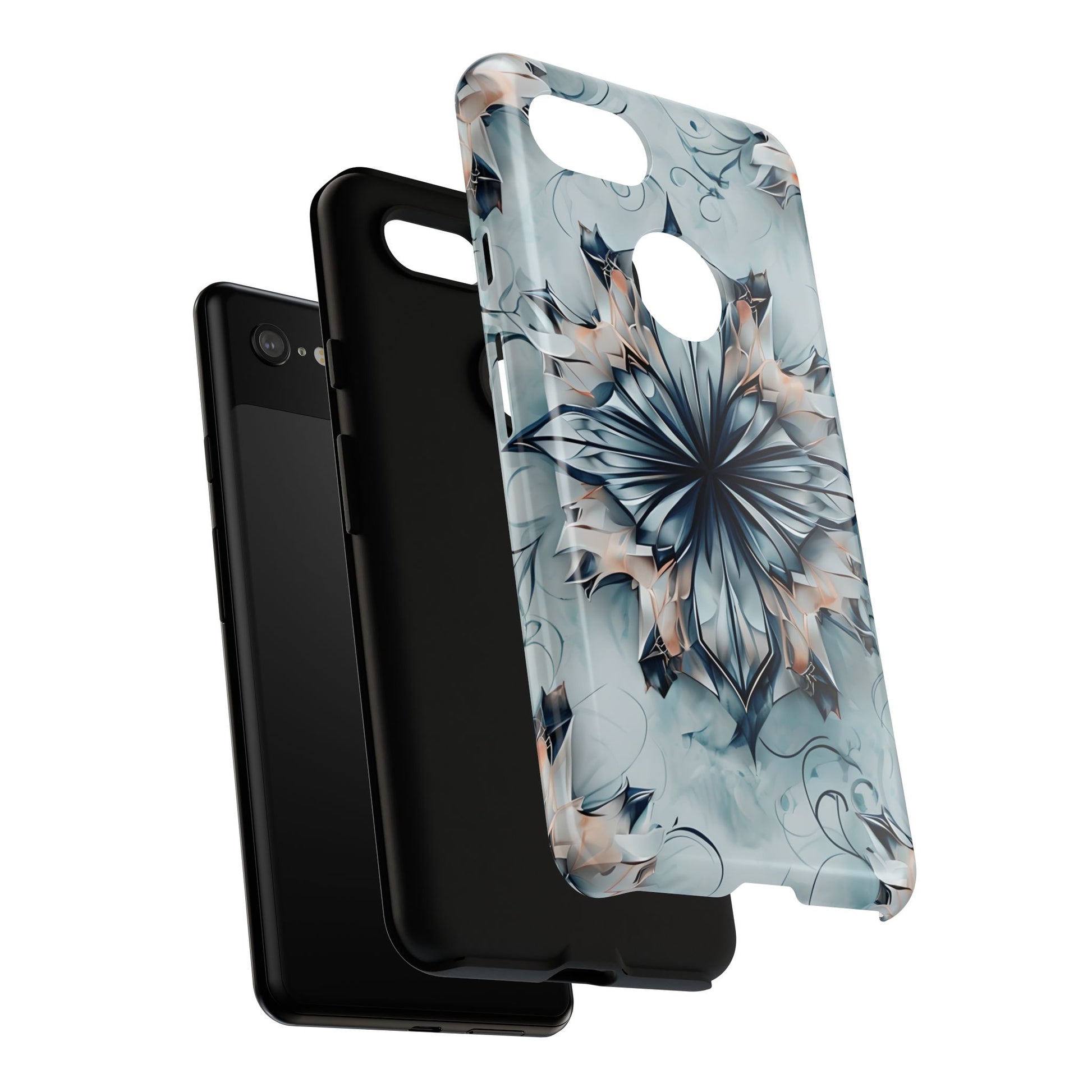 Indigo Mirage - Artistic Kaleidoscope Collection Artistic Floral - Google Pixel 3XL Tough Phone Case - Bold Indigo Symmetrical Design