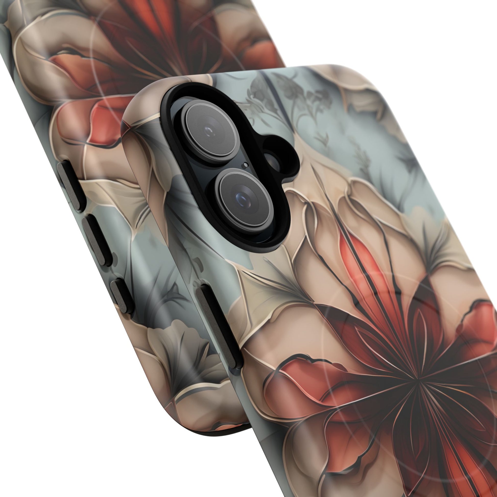 Ember Bloom - Kaleidoscope Collection Artistic Floral iPhone 16 Plus MagSafe Phone Case - Fiery Symmetrical Design