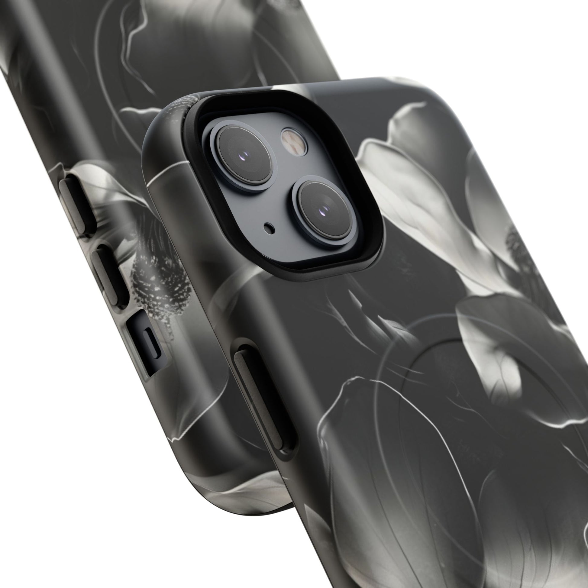 Monochrome Magnolia - Elegant Black & White Floral iPhone 14 MagSafe Phone Case - Artistic Magnolia Design