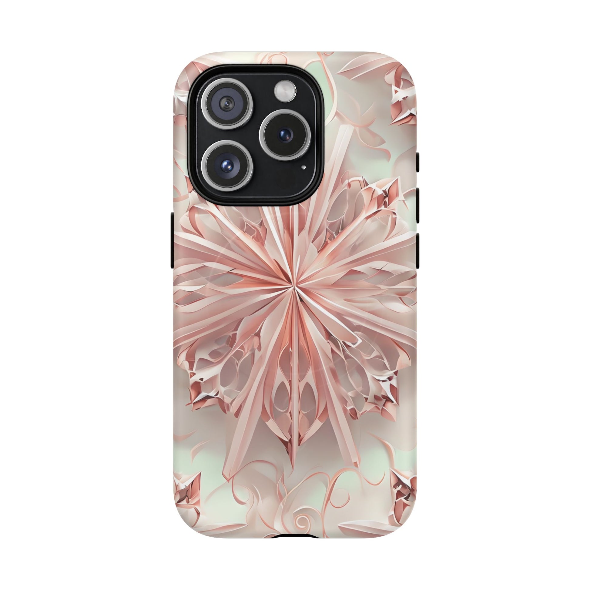 Blush Frost iPhone 15 Pro - Kaleidoscope Collection of MagSafe Compatible - Soft Pink Geometric Floral Design