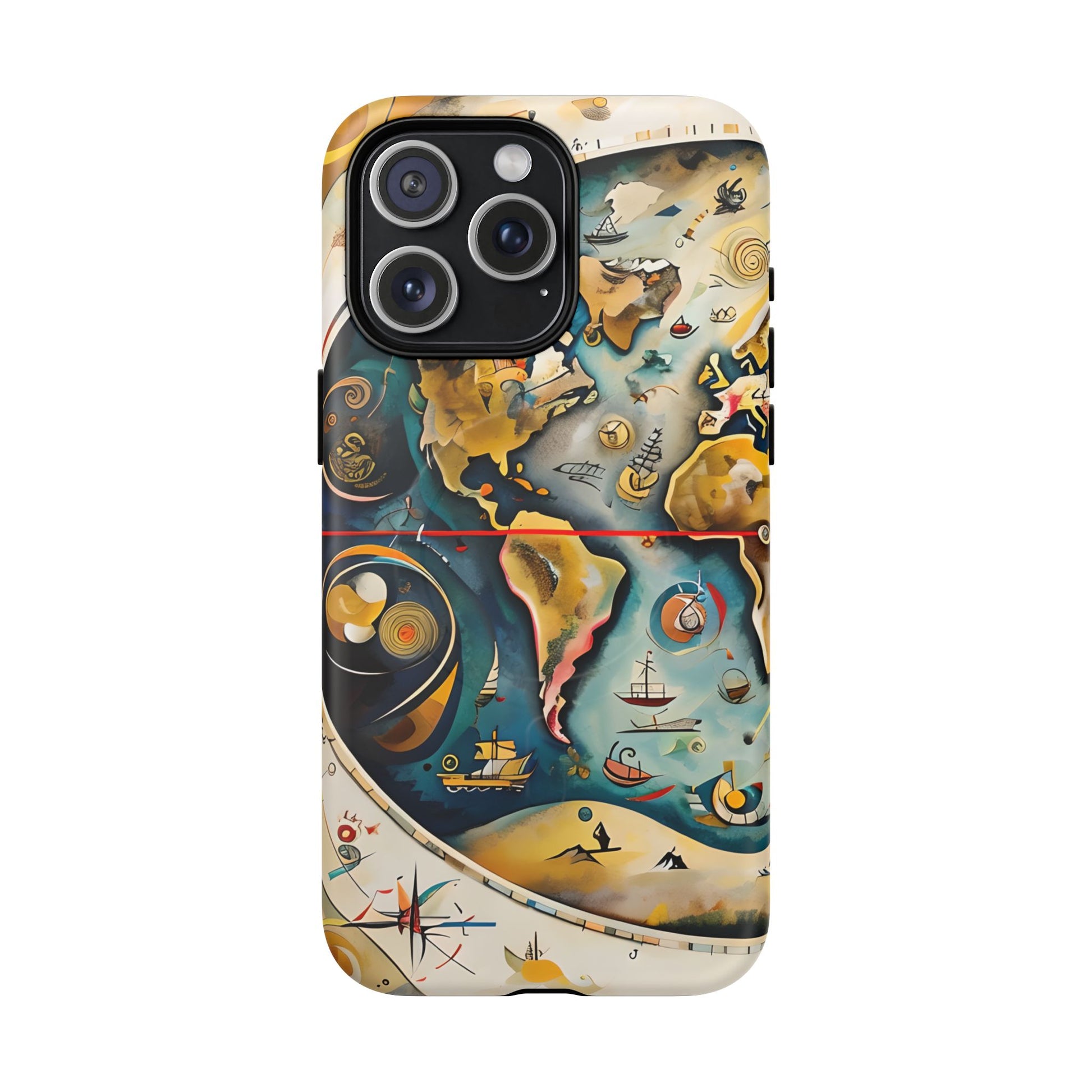 Celestial Map iPhone 15 Pro Max MagSafe Phone Case -Vintage Nautical World Map, Artistic Blue & Gold