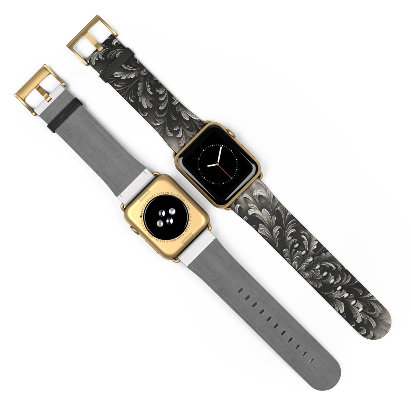Obsidian Bloom Designer Apple Watch Band - Premium Custom Strap for Series 1-9, SE & Ultra - Artistic Vegan Leather