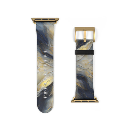 Luminous Petal Apple Watch band strap with gold clasp featuring luminous gold floral artwork on soft gray background
