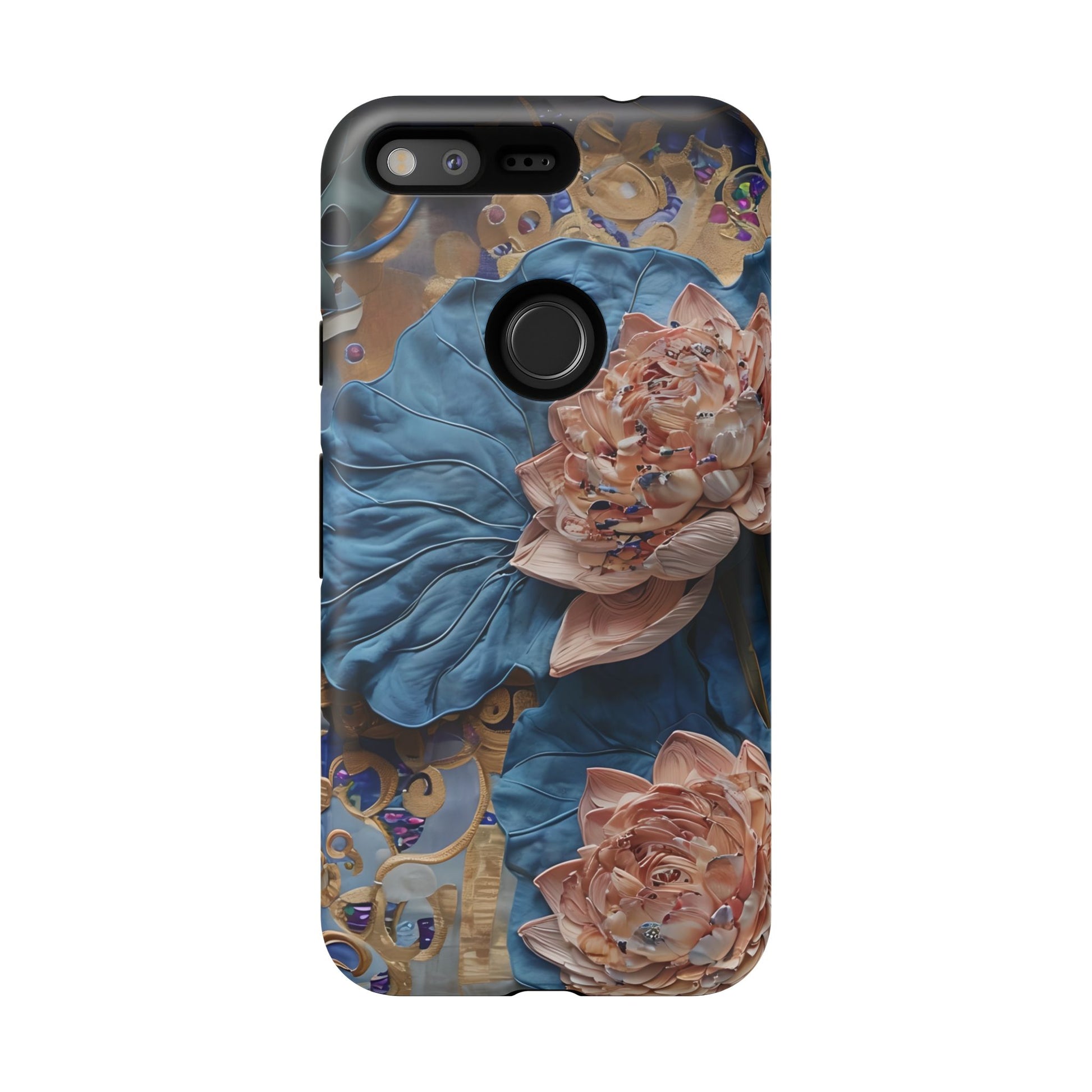 Peony Midnight Tapestry - Google Pixel - Elegant Blue & Blush Artful Phone Cover