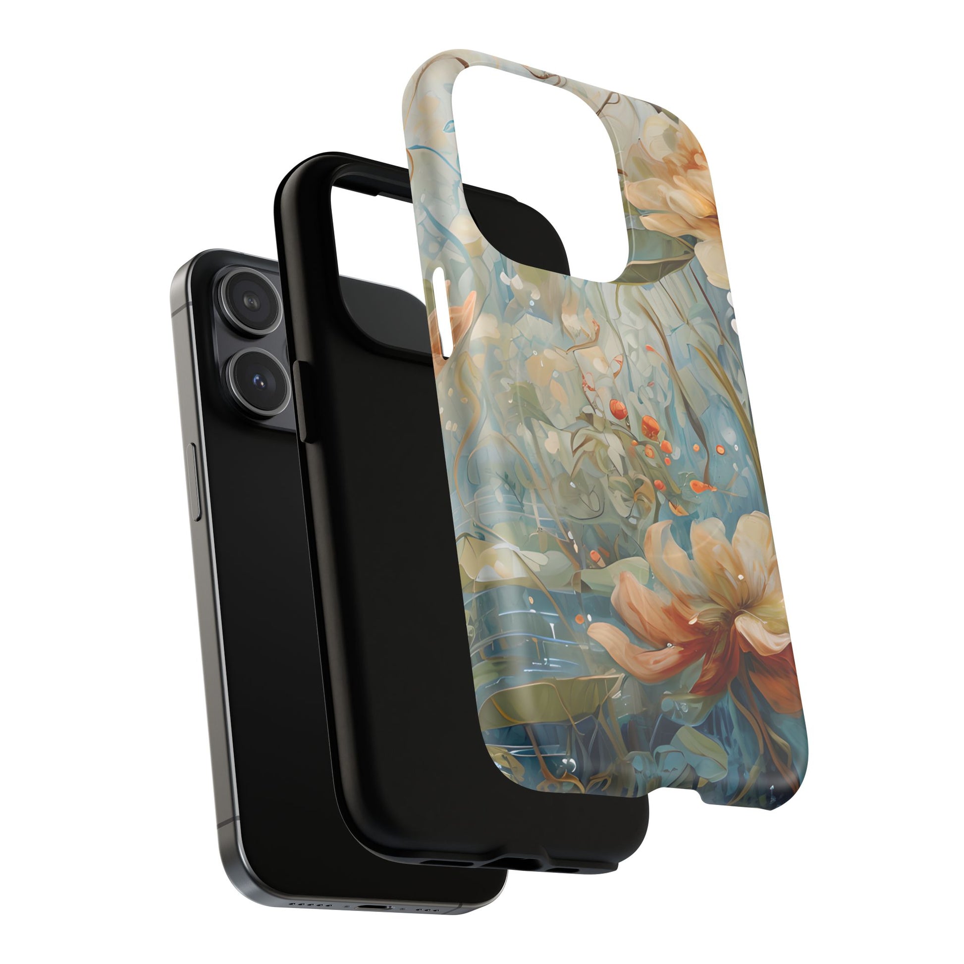 Waterlily Dreamscape - Artistic Floral iPhone 15 Pro MagSafe Phone Case -Waterlily & Lotus Design