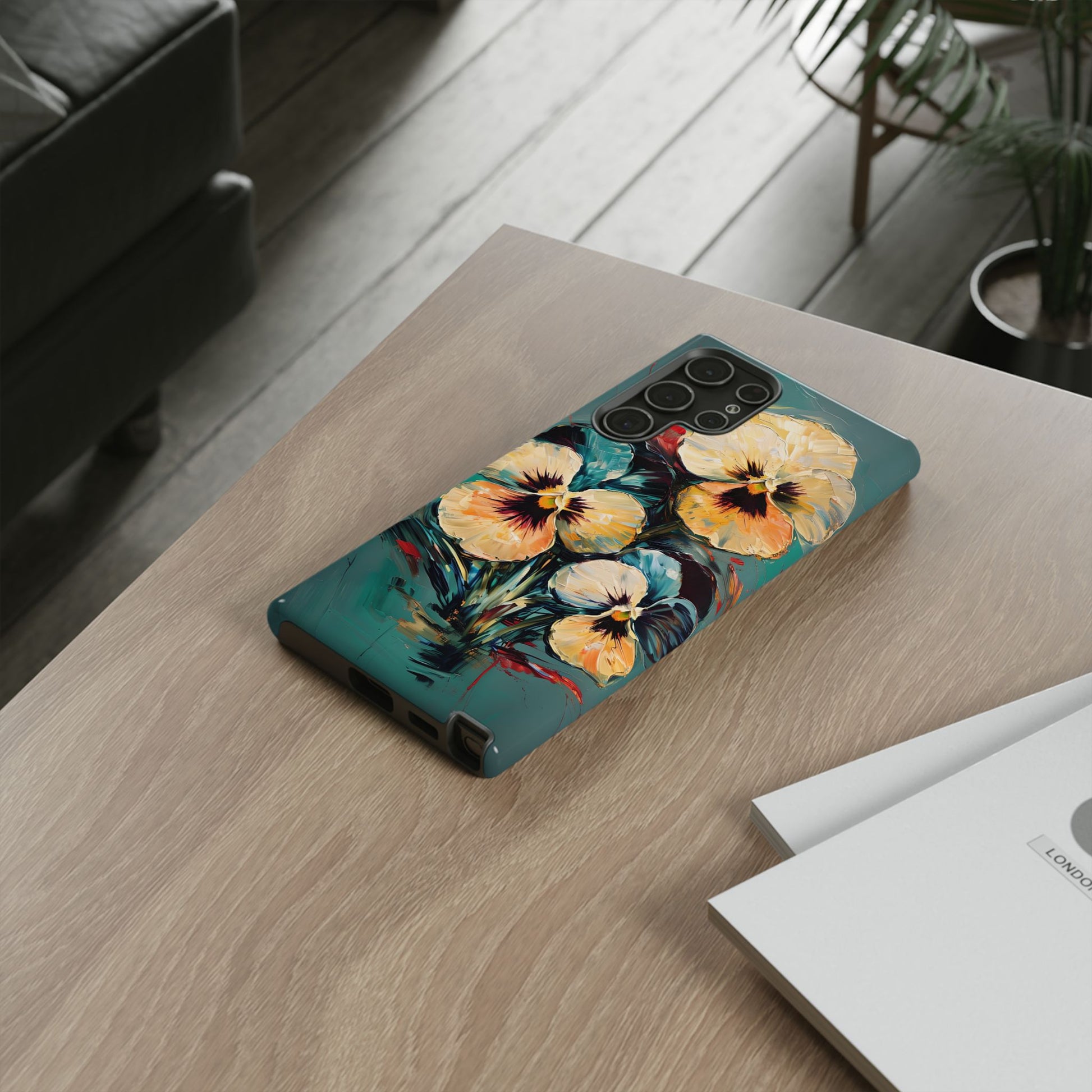 Golden Pansy Cascade Tough Case for Samsung Galaxy S22 Ultra - Floral Artistic Shockproof Cover, Elegant Protective Phone Case