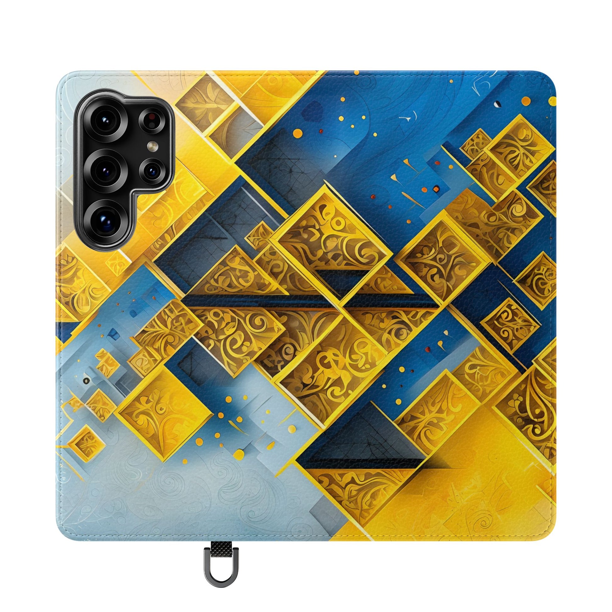 Golden Ascent Wallet Phone Case - Abstract Yellow & Blue Flip Cover for Samsung Galaxy S25 Ultra