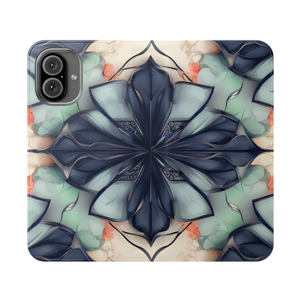 Midnight Mosaic - Abstract Floral Flip Phone Case for iPhone 16 Plus