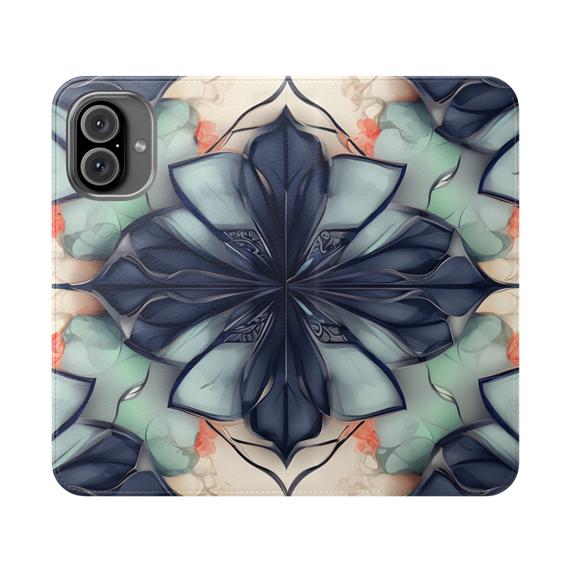 Midnight Mosaic - Abstract Floral Flip Phone Case for iPhone 16 Plus
