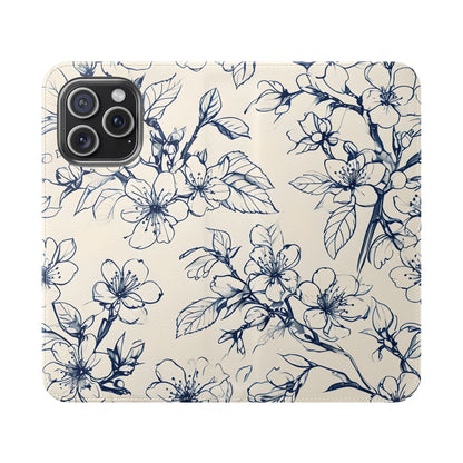 Blossom Sketch - Minimalist Floral Flip Phone Case for iPhone