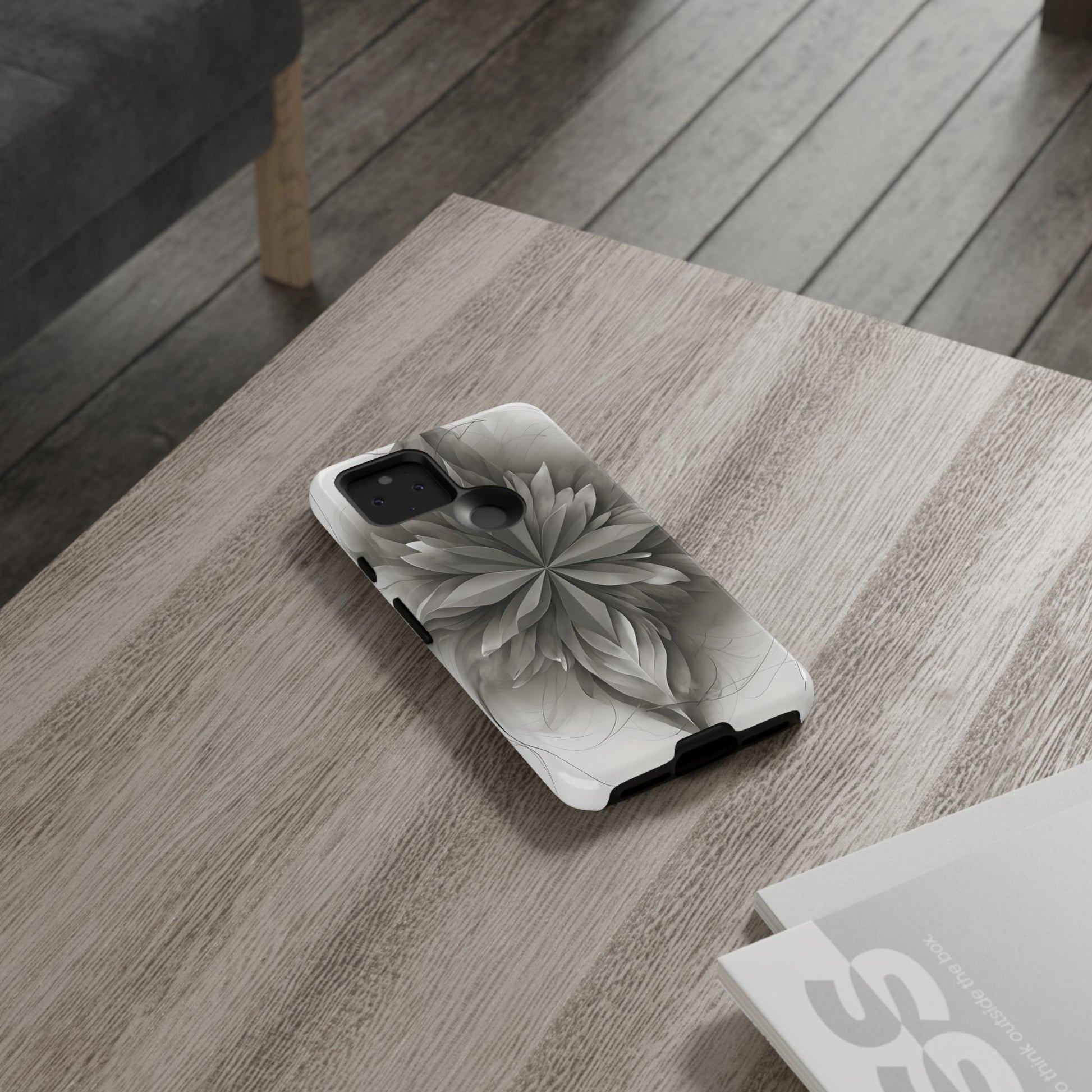Silver Lotus - Elegant Monochrome Floral Google Pixel 5 5G Tough Phone Case - Modern Lotus Design