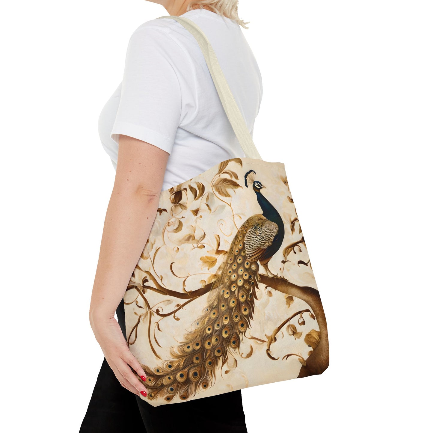 Golden Plumage Tote (16x16 & 18x18)- Elegant Cream and Gold Design, Reusable & Eco-Friendly