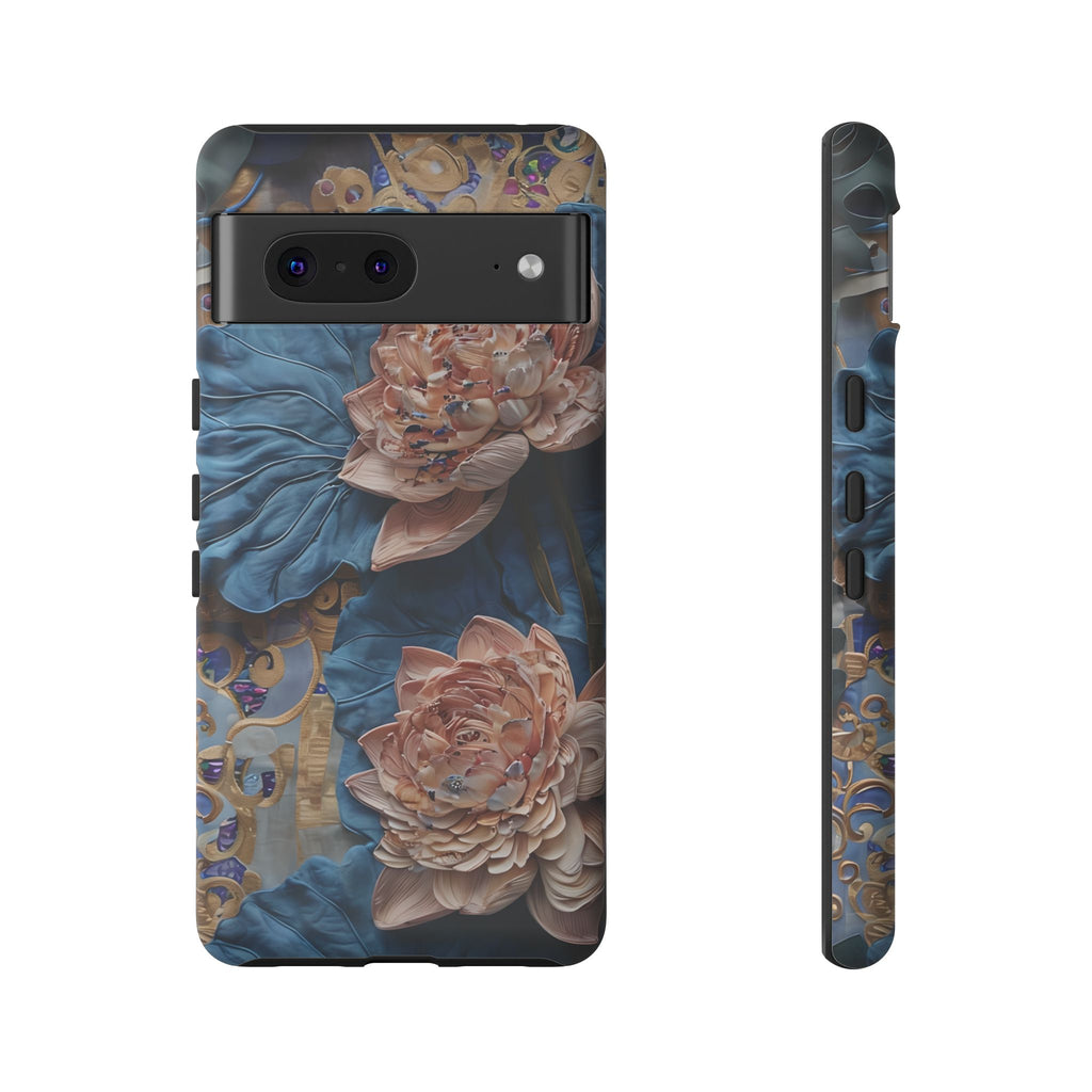 Peony Midnight Tapestry - Google Pixel 7 - Elegant Blue & Blush Artful Phone Cover