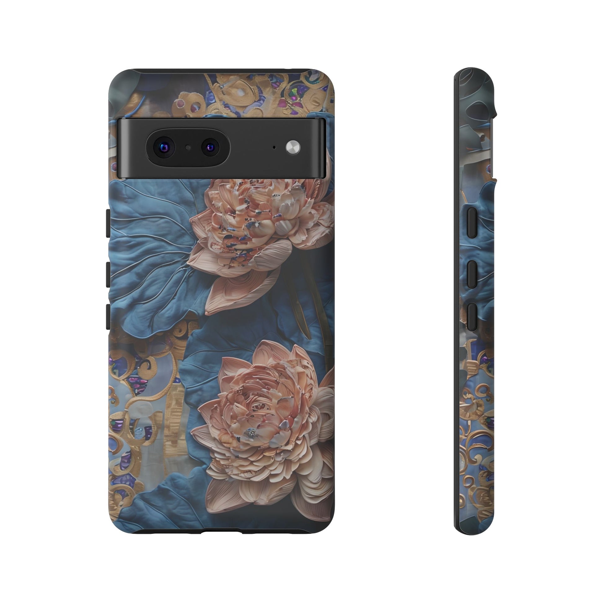 Peony Midnight Tapestry - Google Pixel 7 - Elegant Blue & Blush Artful Phone Cover