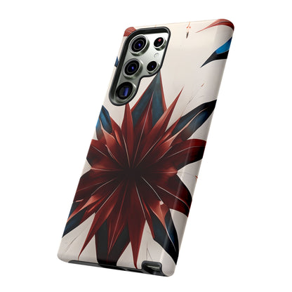 Garnet Starburst red, white and blue geometric starburst Samsung Galaxy phone case angled view