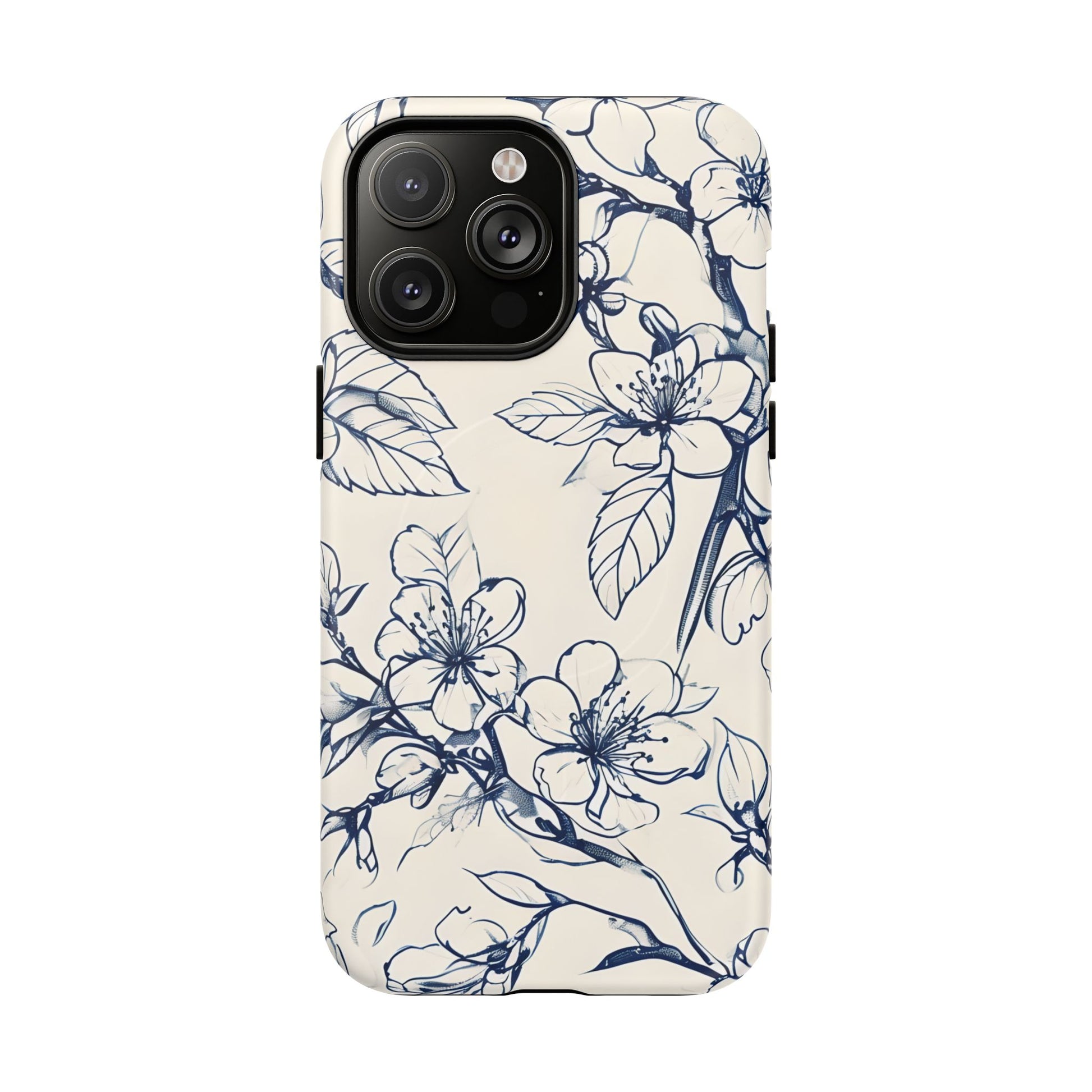 Blossom Sketch - Artistic Blue Floral - iPhone 14 Pro Max MagSafe Phone Case - Hand-Drawn Botanical Design