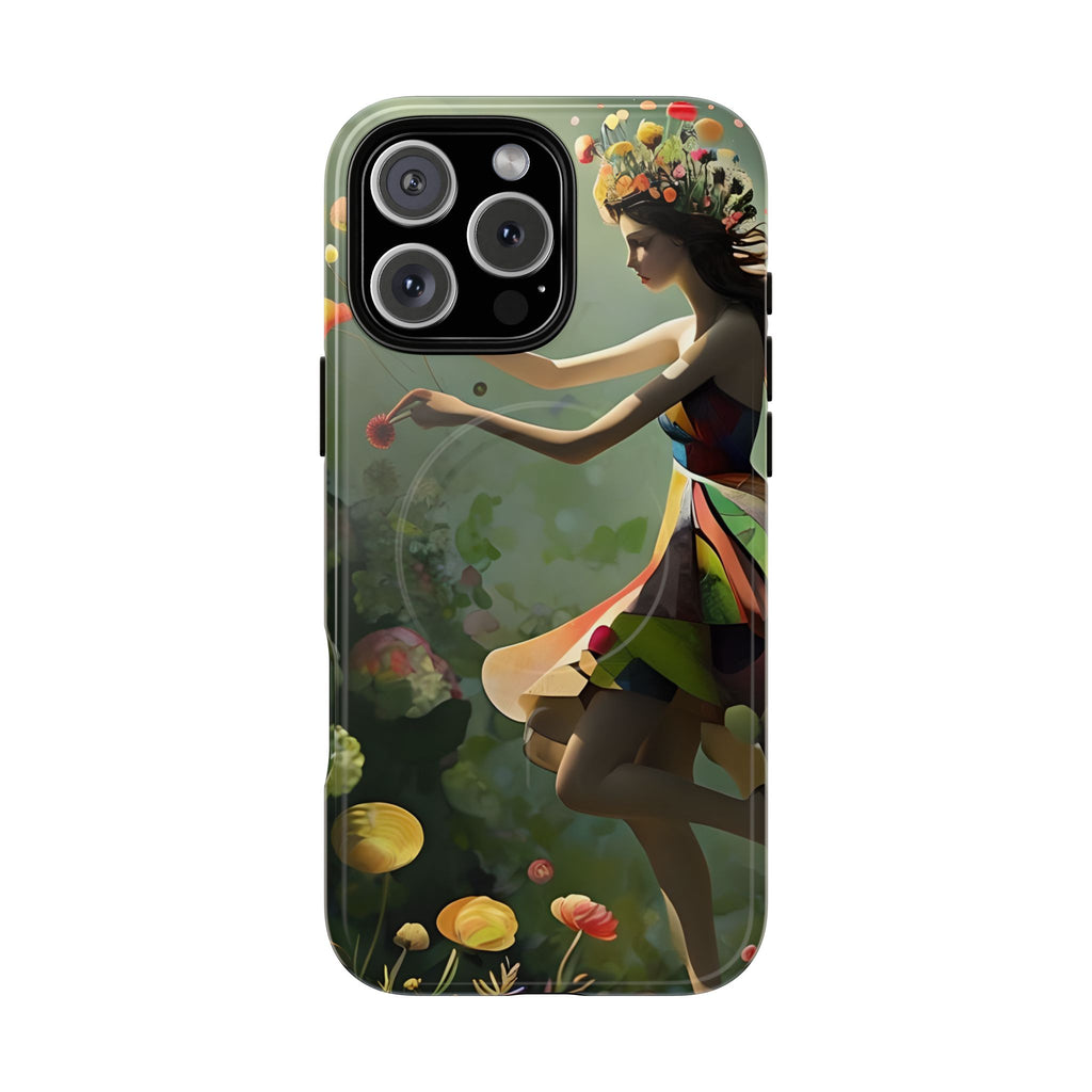 Dancing Wildflower Muse iPhone 16 Pro Max- Artistic Floral Fantasy Cover - MagSafe Compatible - Whimsical Nature-Inspired Protective Accessory