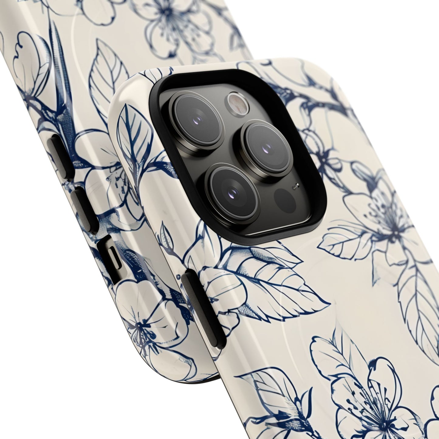 Blossom Sketch - Artistic Blue Floral - iPhone MagSafe Phone Case - Botanical Design