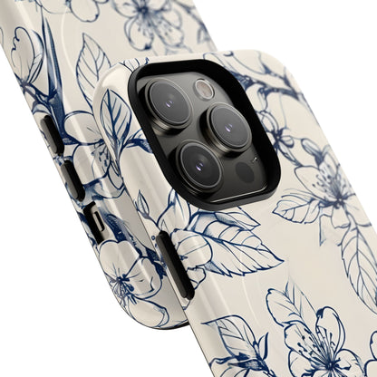 Blossom Sketch - Artistic Blue Floral - iPhone MagSafe Phone Case - Botanical Design