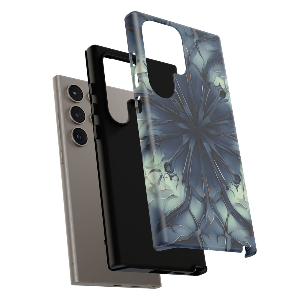 Indigo Mosaic - Artistic Kaleidoscope Collection Artistic Floral - Samsung Galaxy S24 Ultra Tough Phone Case - Bold Blue Symmetrical Design