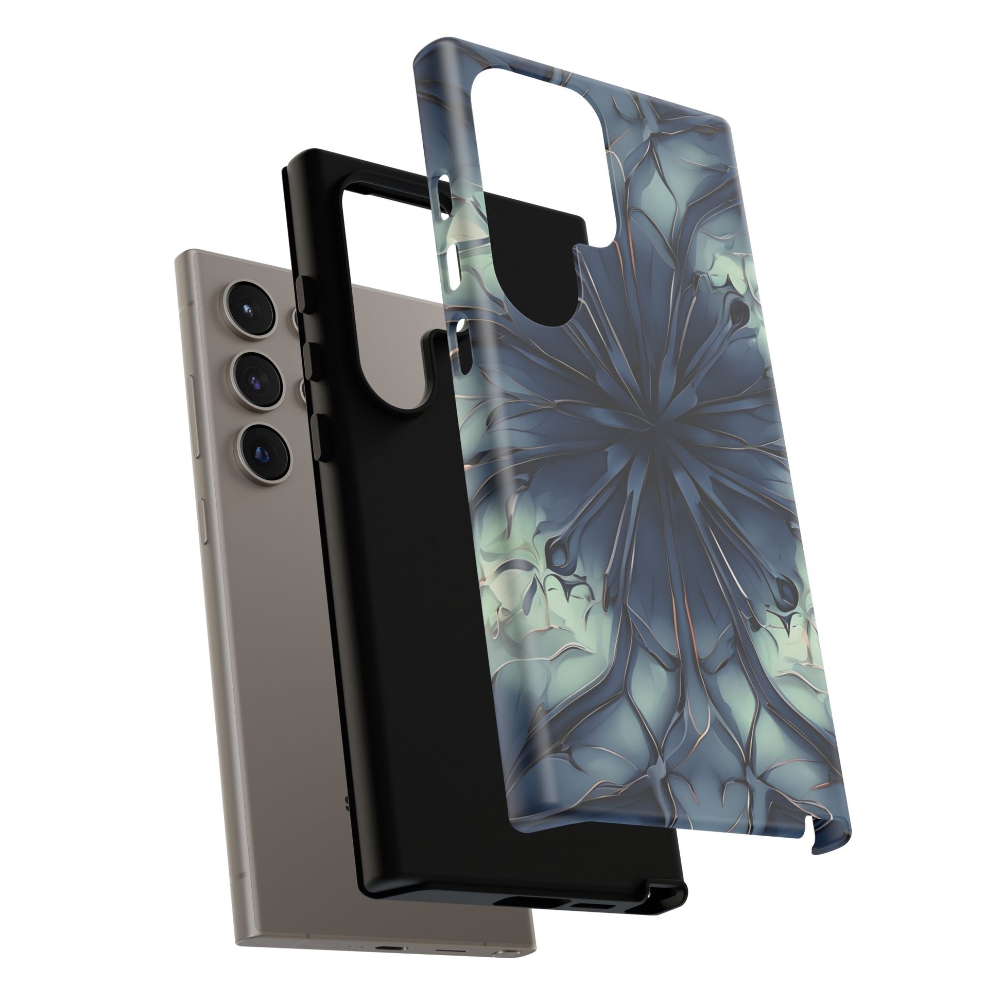 Indigo Mosaic - Artistic Kaleidoscope Collection Artistic Floral - Samsung Galaxy S24 Ultra Tough Phone Case - Bold Blue Symmetrical Design