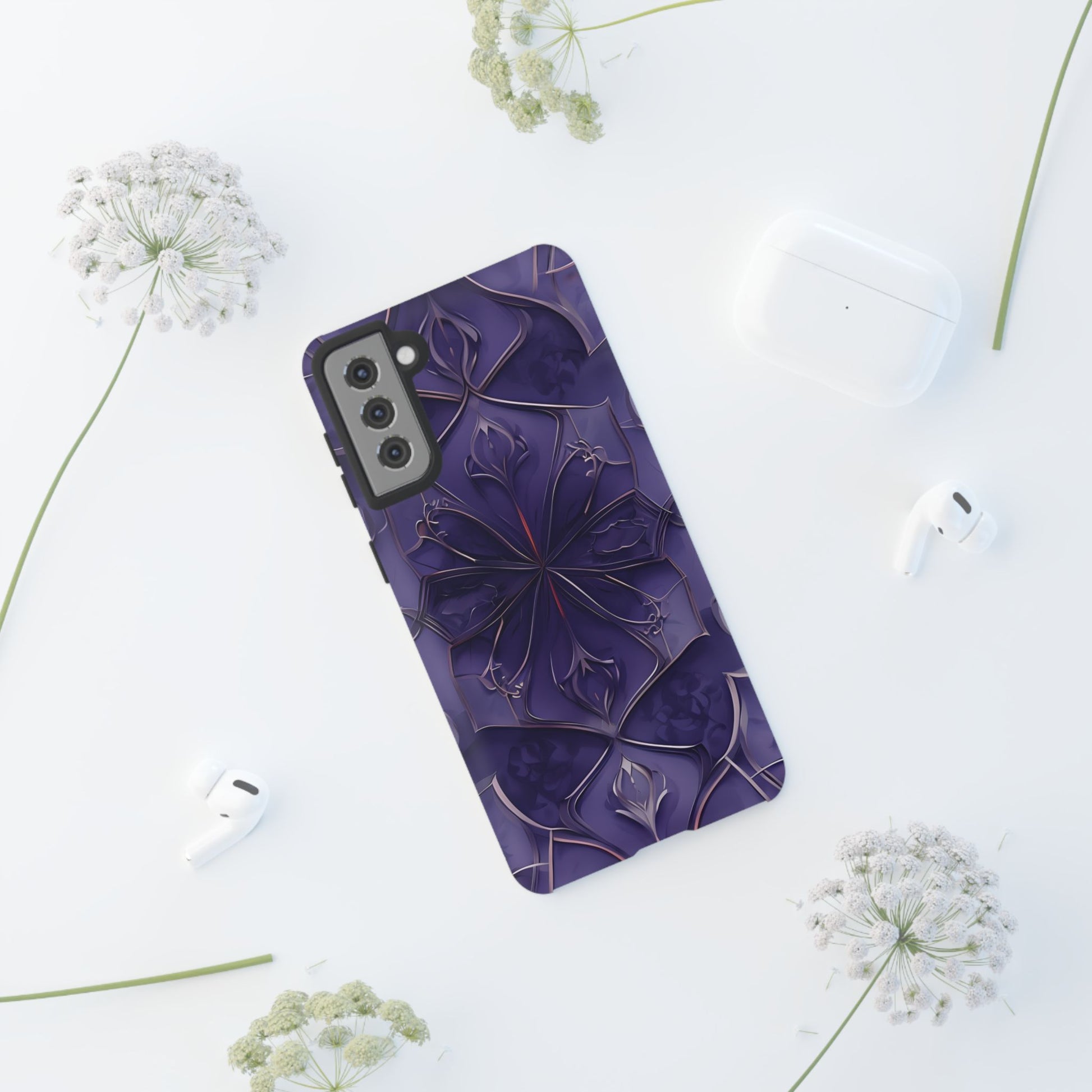 Violet Nebula - Kaleidoscope Collection Artistic Floral Burst - Samsung Galaxy S21 Plus Tough Phone Case - Bold Purple Symmetrical Design