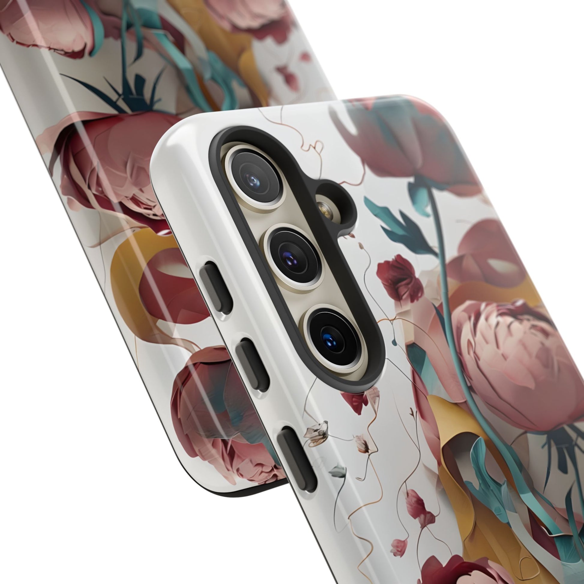 Blushing Peony Veil - Elegant Painterly Floral Samsung Galaxy S24 Tough Phone Case - Soft Blush & Teal Peony Design