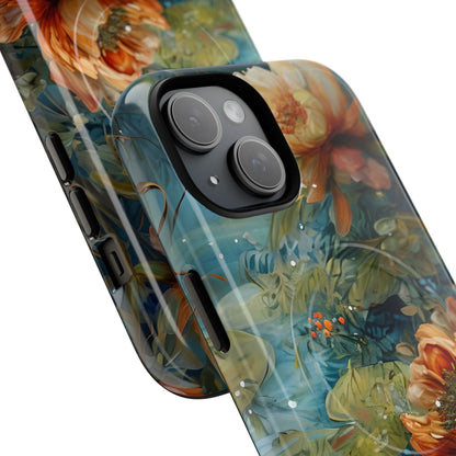Waterlily Nocturne floral and water lily pond art iPhone MagSafe case angled view
