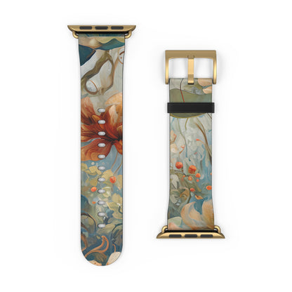 Waterlily Dreamscape Designer Apple Watch Band - Premium Custom Strap for Series 1-9, SE & Ultra - Artistic Vegan Leather