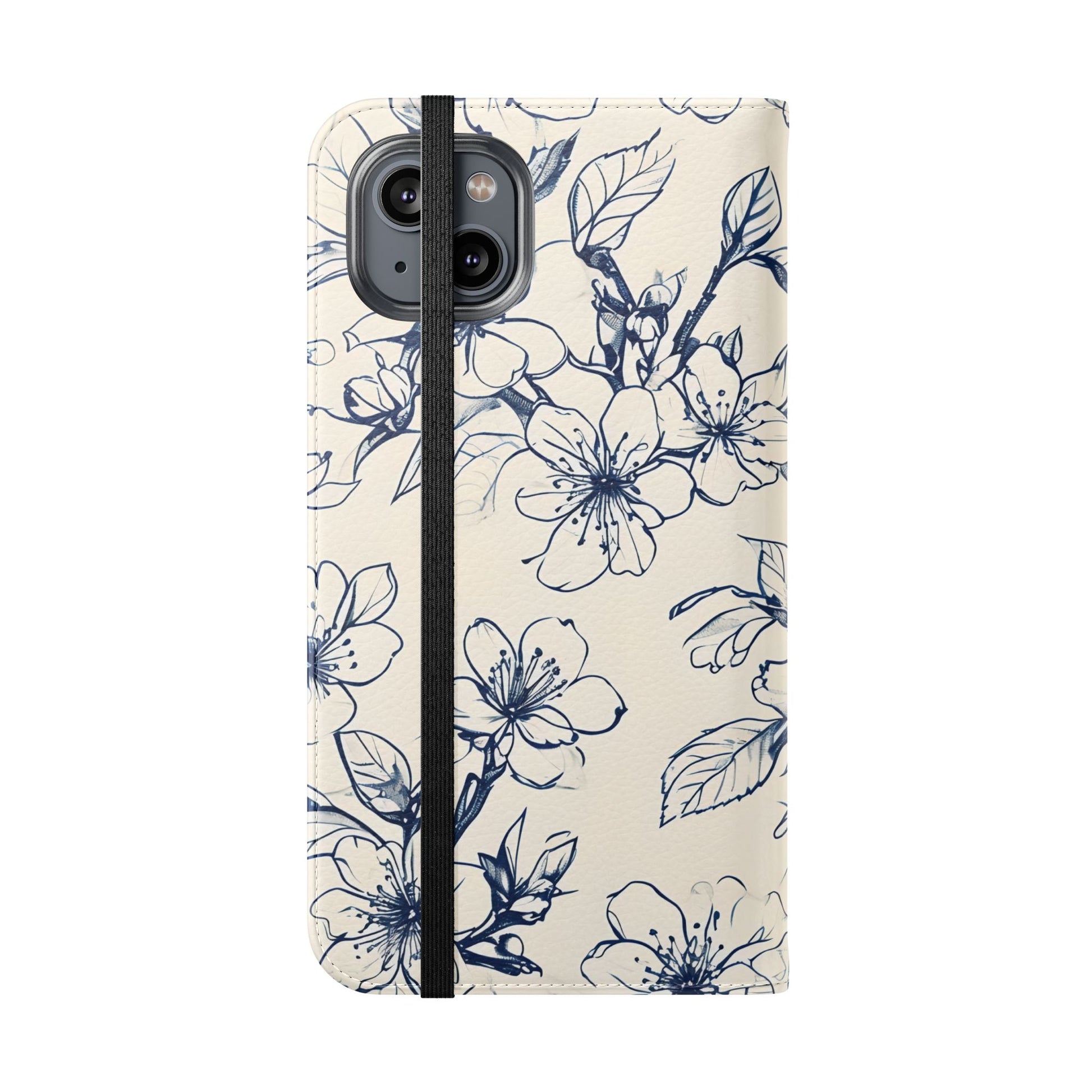 Blossom Sketch - Minimalist Floral Flip Phone Case for iPhone 14 Plus