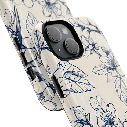 Blossom Sketch - Artistic Blue Floral - iPhone MagSafe Phone Case - Botanical Design