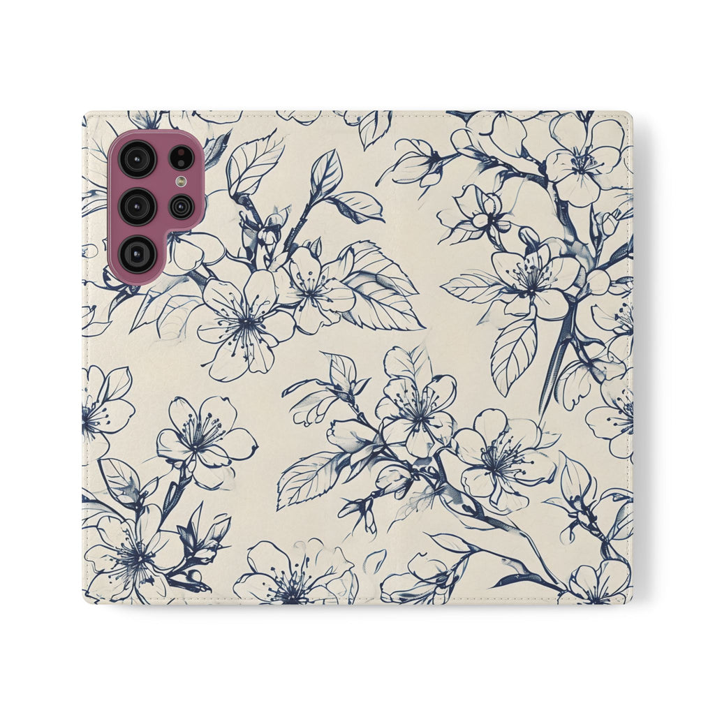 Blossom Sketch - Minimalist Floral Flip Phone Case for Samsung Galaxy S22 Ultra