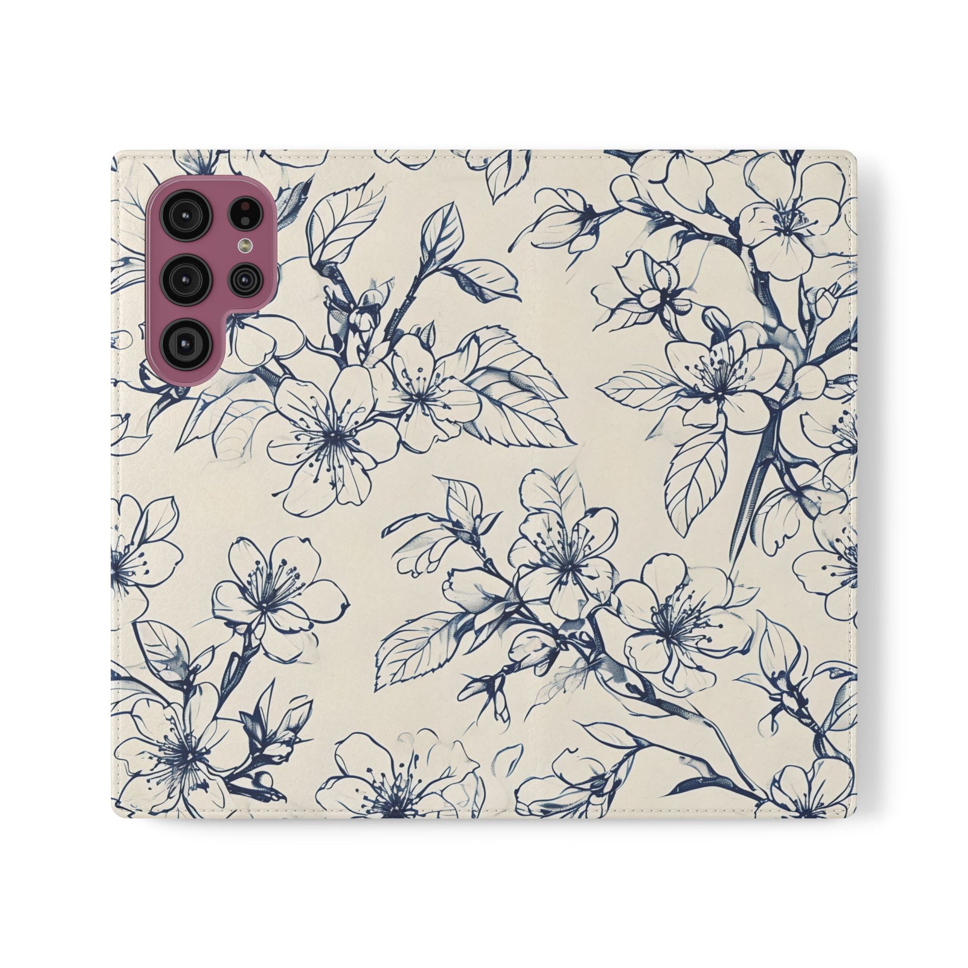 Blossom Sketch - Minimalist Floral Flip Phone Case for Samsung Galaxy S22 Ultra