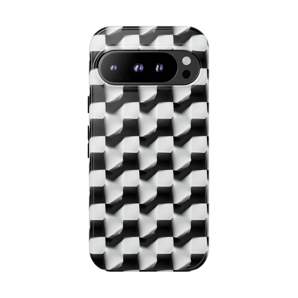 Monochrome Grid Tough Case for Google Pixel 9 Pro - Classic Checkerboard, Black & White, Minimalist Trend