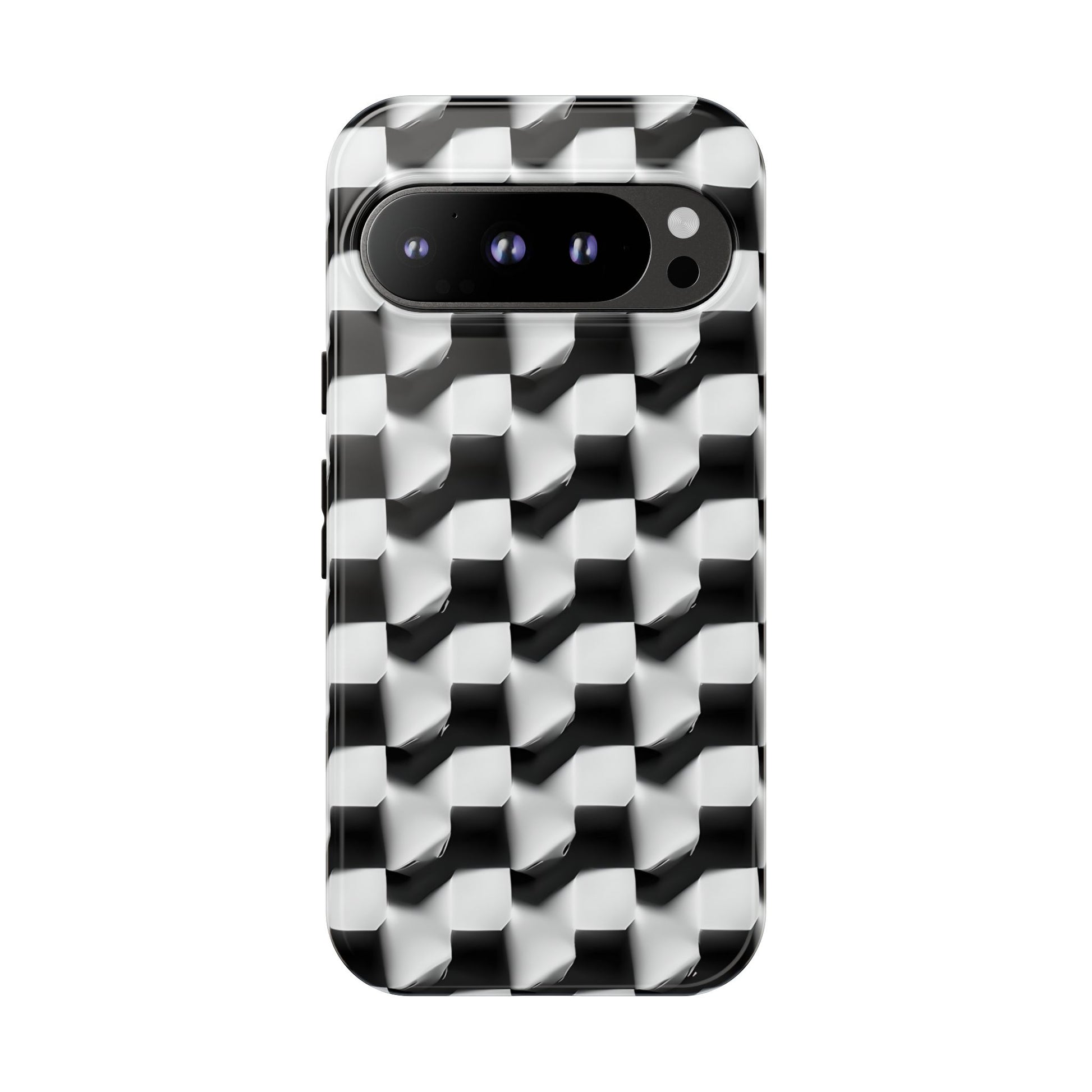 Monochrome Grid Tough Case for Google Pixel 9 Pro - Classic Checkerboard, Black & White, Minimalist Trend