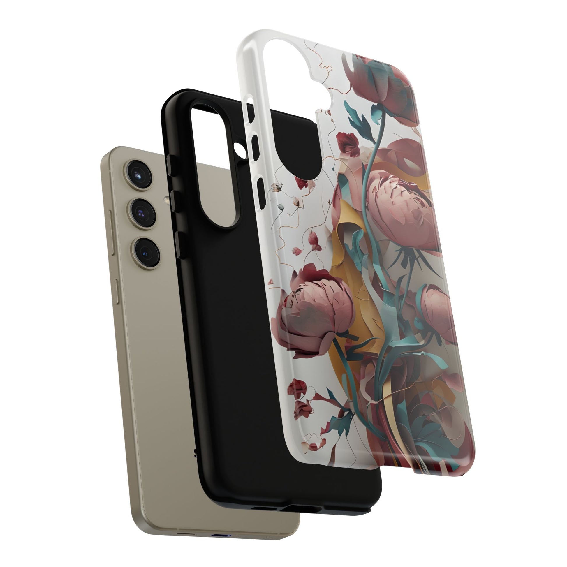 Blushing Peony Veil - Elegant Painterly Floral Samsung Galaxy S24 Plus Tough Phone Case - Soft Blush & Teal Peony Design