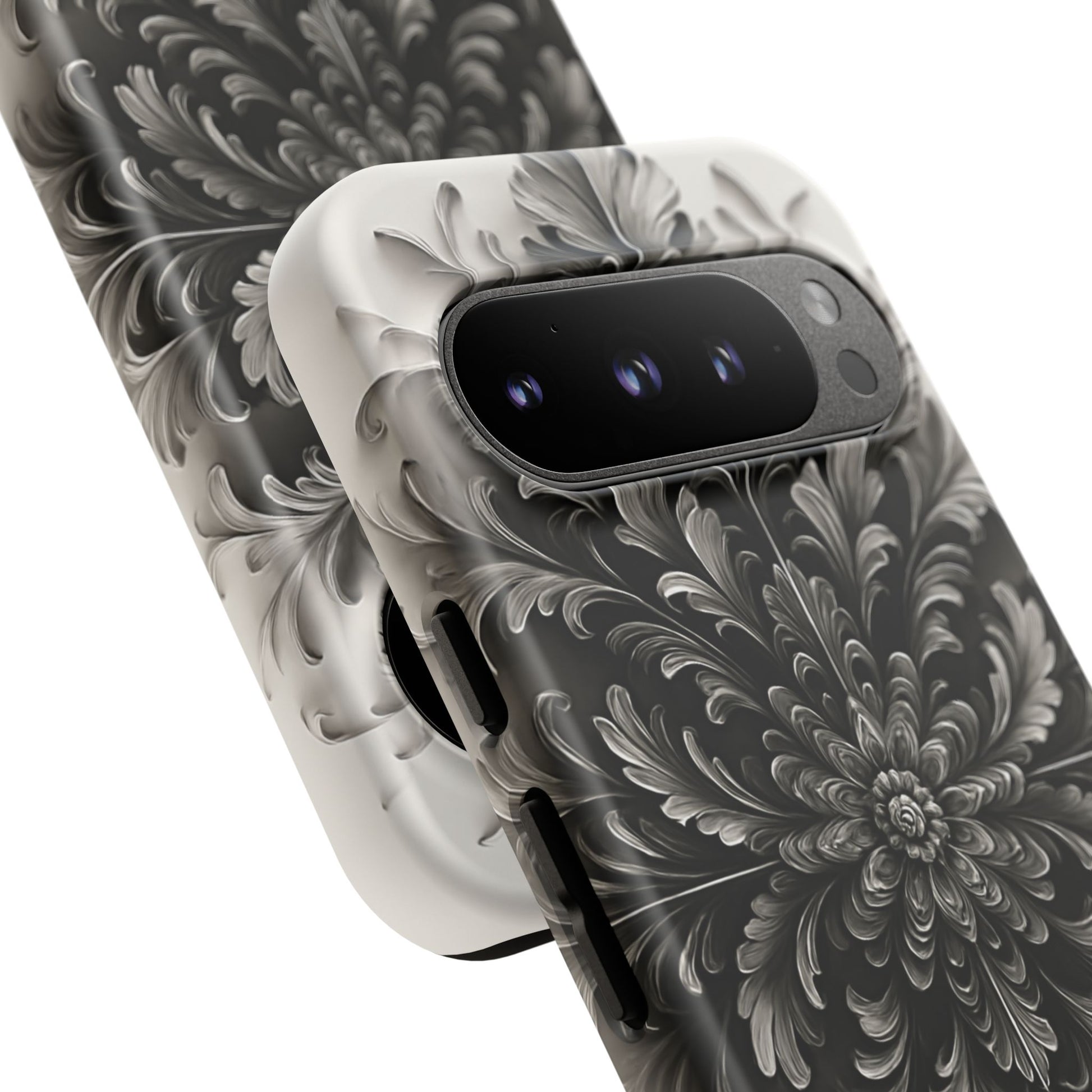 Obsidian Bloom - Elegant Black & White Google Pixel 9 Pro Tough Phone Case - Intricate Mandala Flower Design